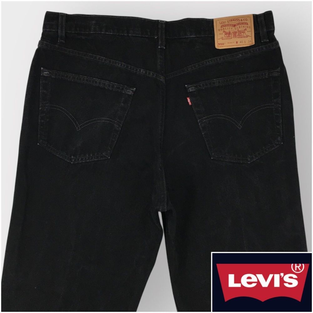 Vintage 90s Levis 550 Mens Jeans Relaxed Fit Black Denim Size 38 x 34 USA Y2K